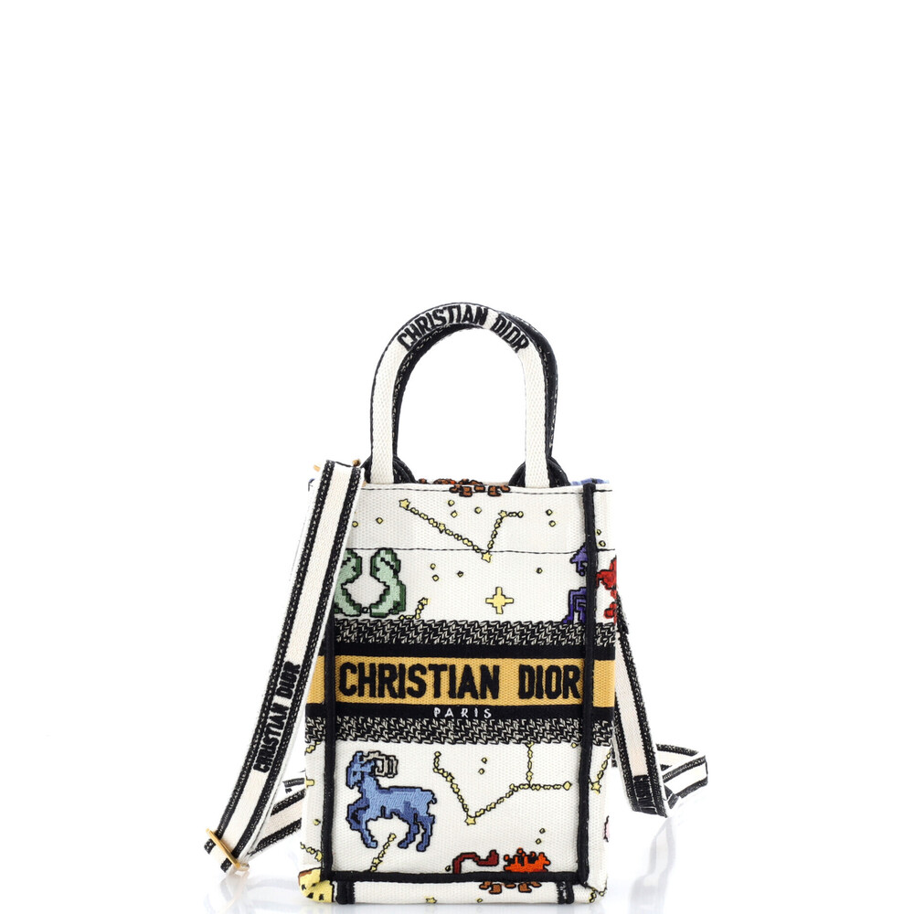 Christian Dior Mini Book Tote Phone Bag Pixel Zodiac Embroidered Canvas